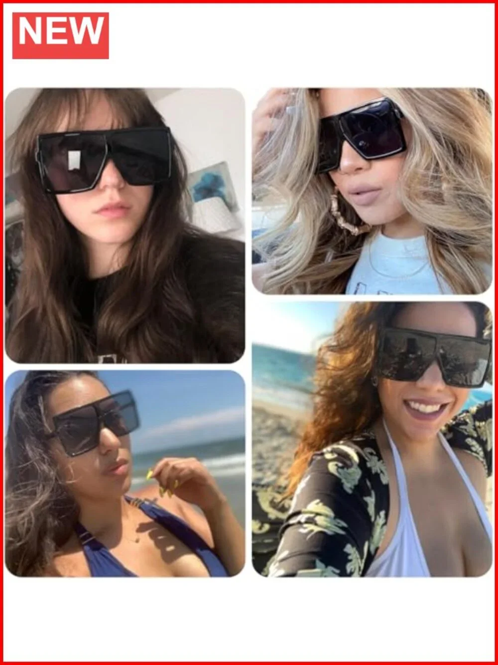 Oversized Square Sunglasses UV400 Protection Lightweight Polycarbonate Unisex